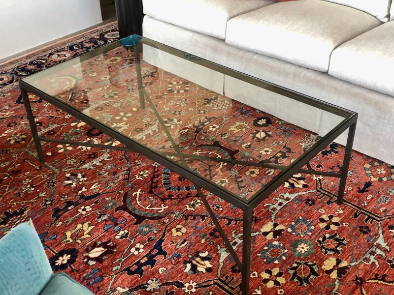 Custom metal coffee table with tempered glass top 