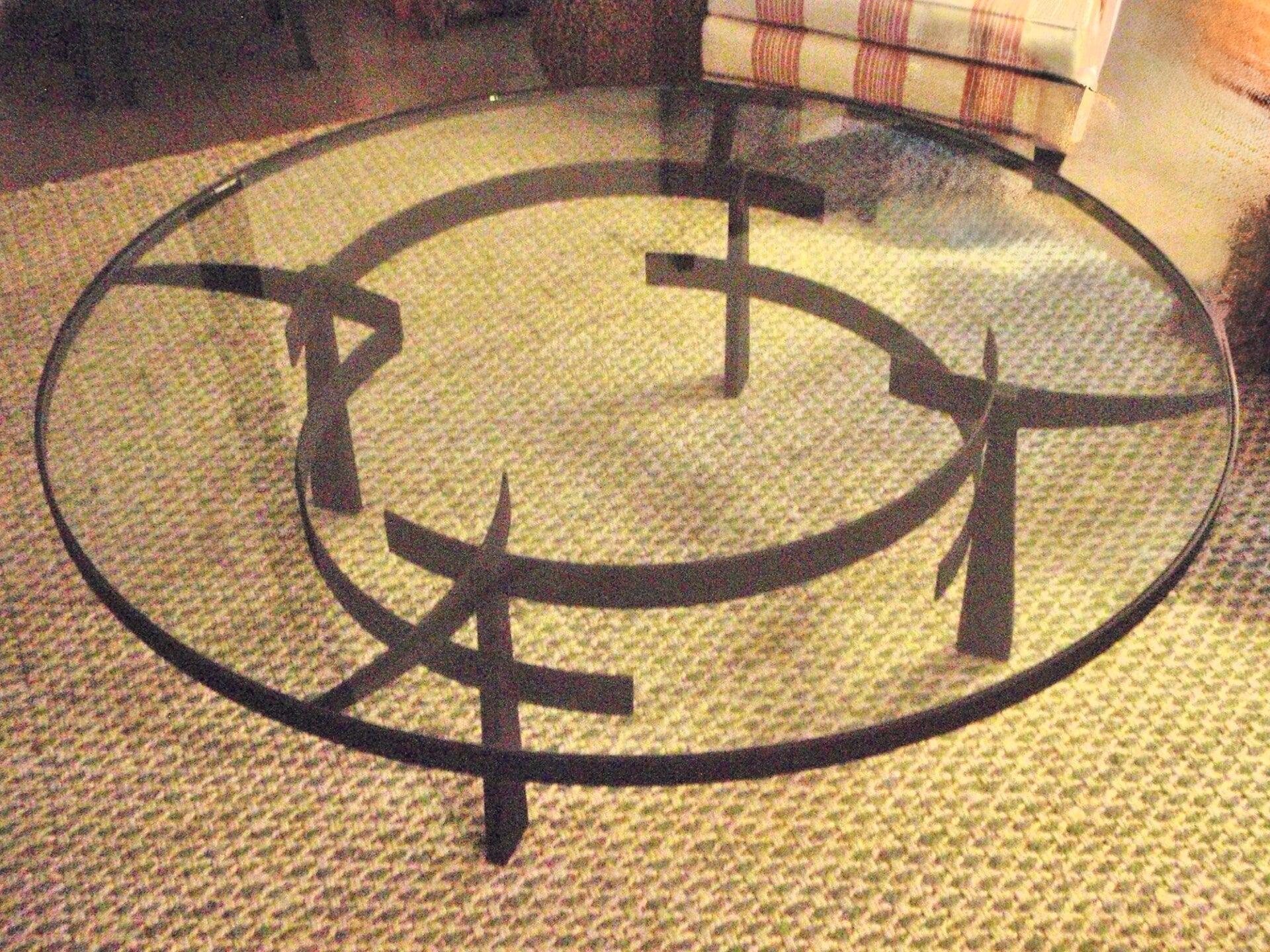 Round iron and glass coffee table. Cerrillos, NM