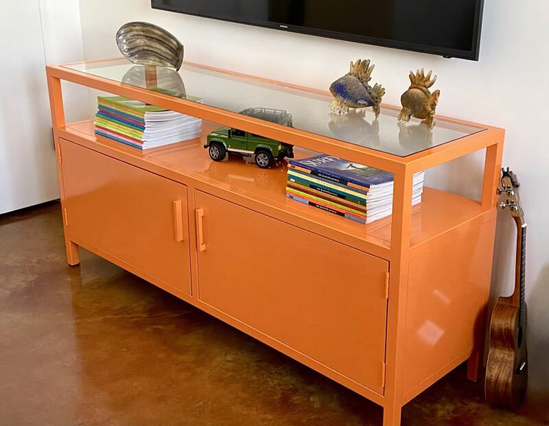 Still electronic storage cabinet with glass top and custom color