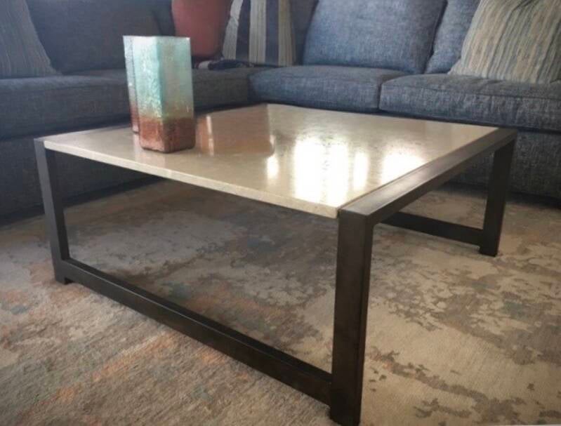 Modern steel table frame for stone top in Santa Fe area