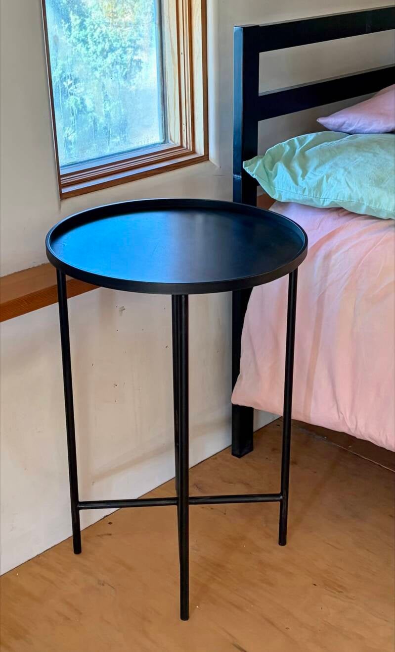 Round steel tray topped night table Santa Fe