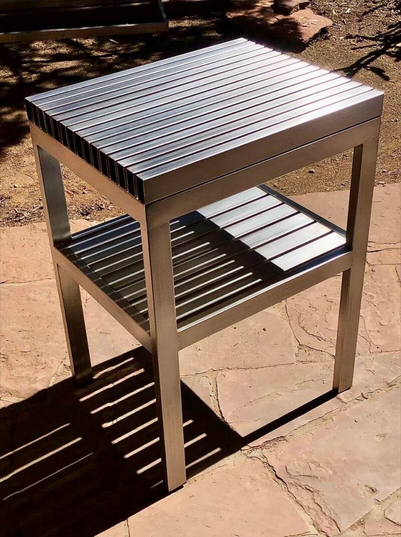 Stainless steel custom turntable stand for Santa Fe artist