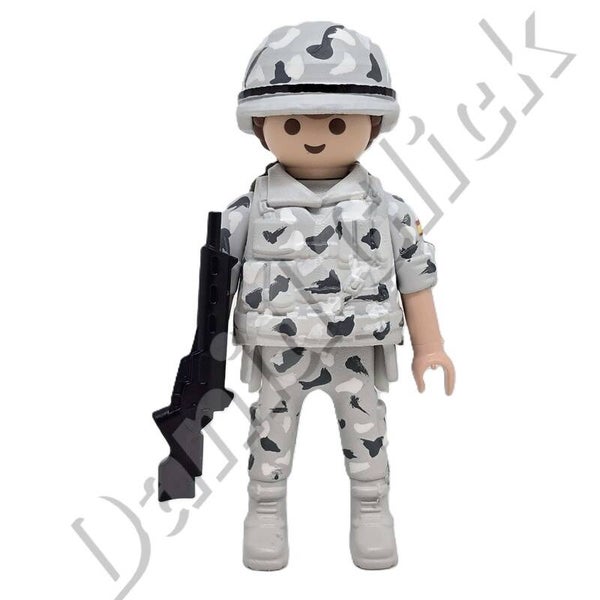 Playmobil Soldado Español Uniforme Color Nieve Casco Balas