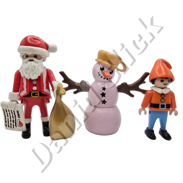 Papá Noel con Muñeco de Nieve y Elfo