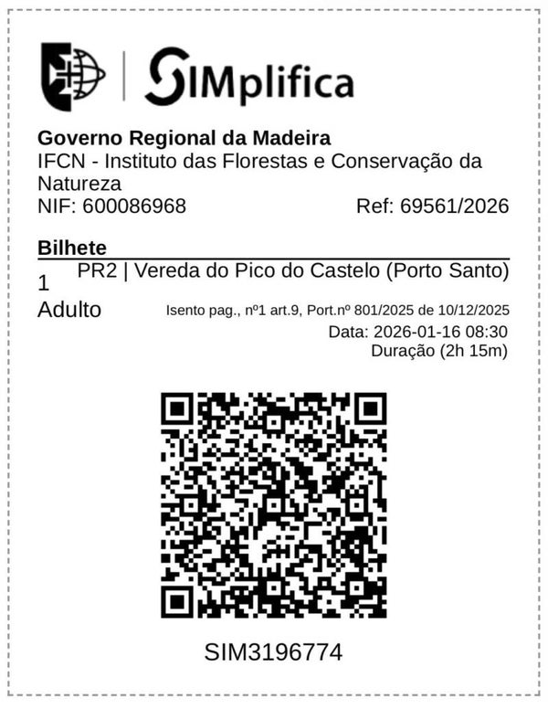 Government walking ticket Pico Branco