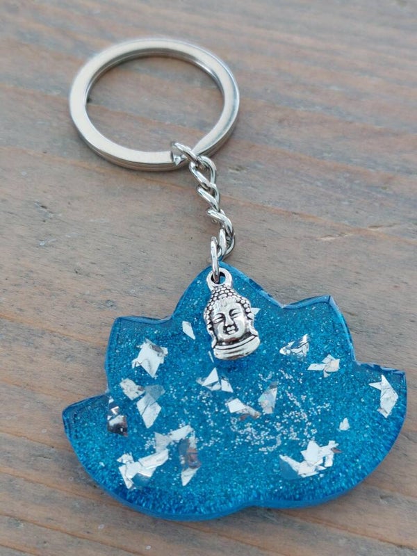 Blauw met glitter en zilvervlokken
