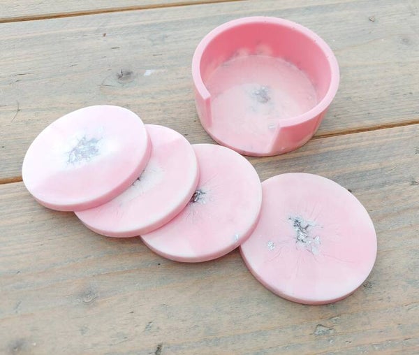 Set van 4 onderzetters met houder Baby Pink