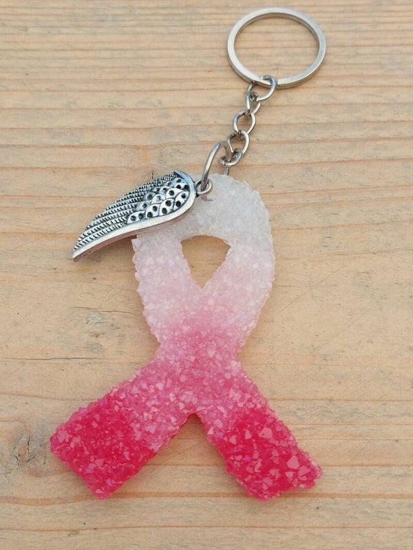 Pink Ribbon sleutelhanger 'druzy'