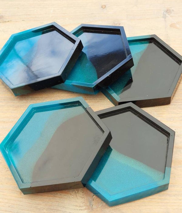 Zeshoekige onderzetters Turquoise/zwart