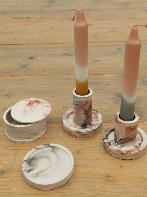 Set kaarsenhouders Red Marble