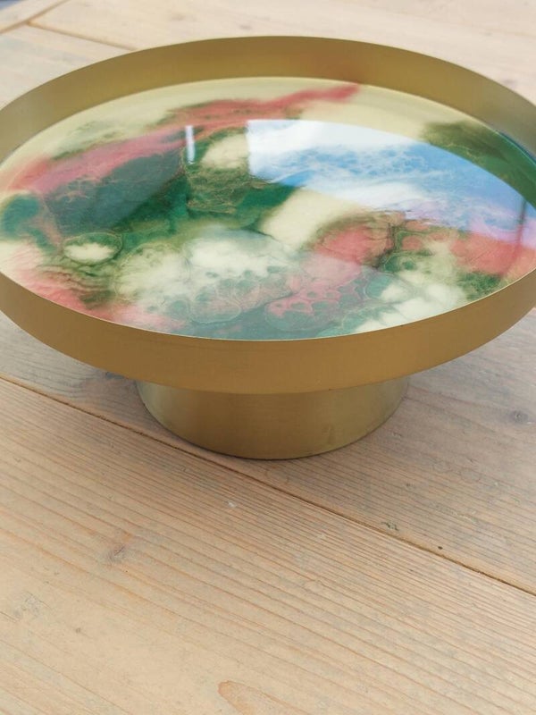 Dienblad met voet kaki/roze