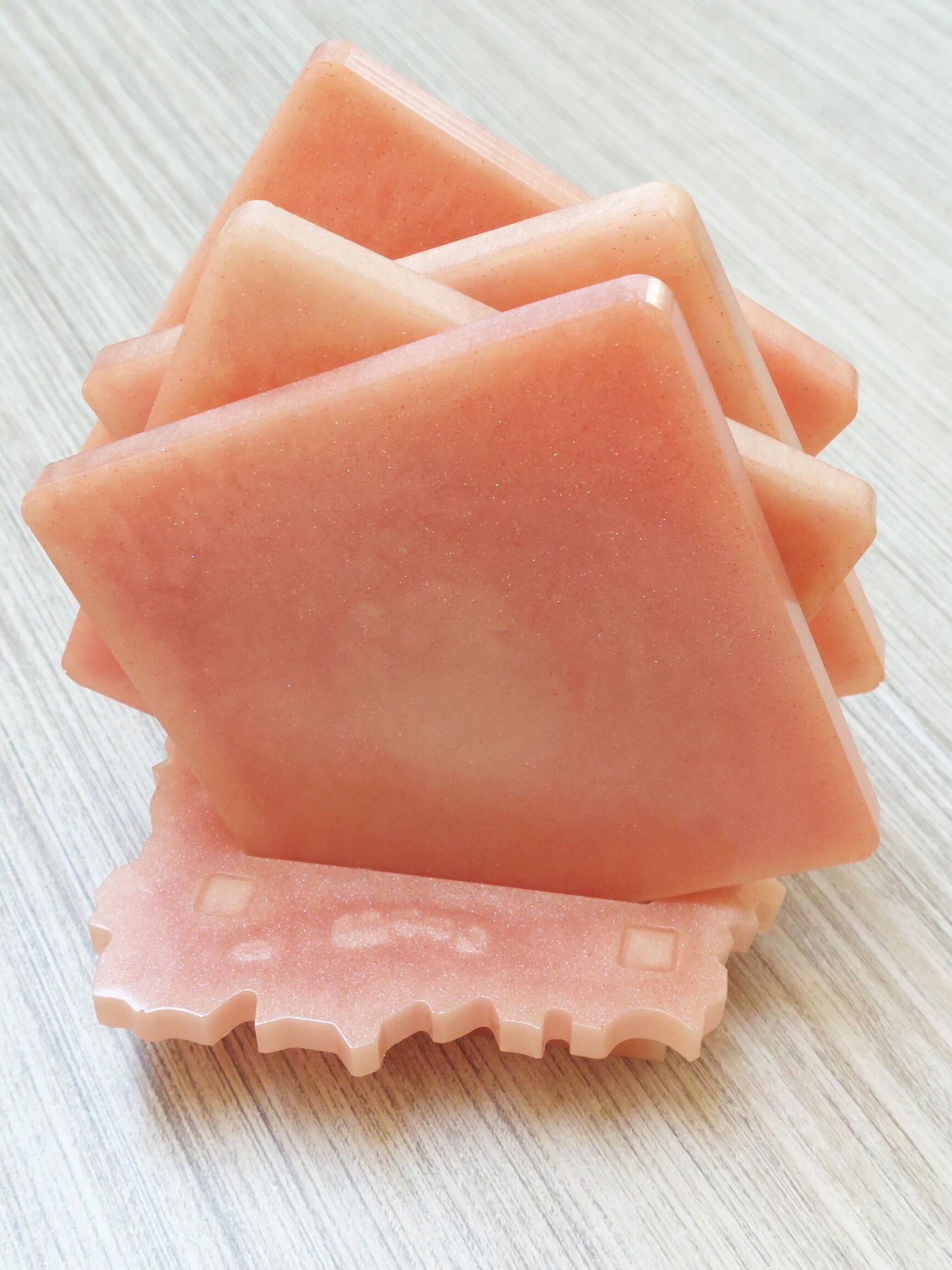 Set van 4 onderzetters met houder vierkant Peach