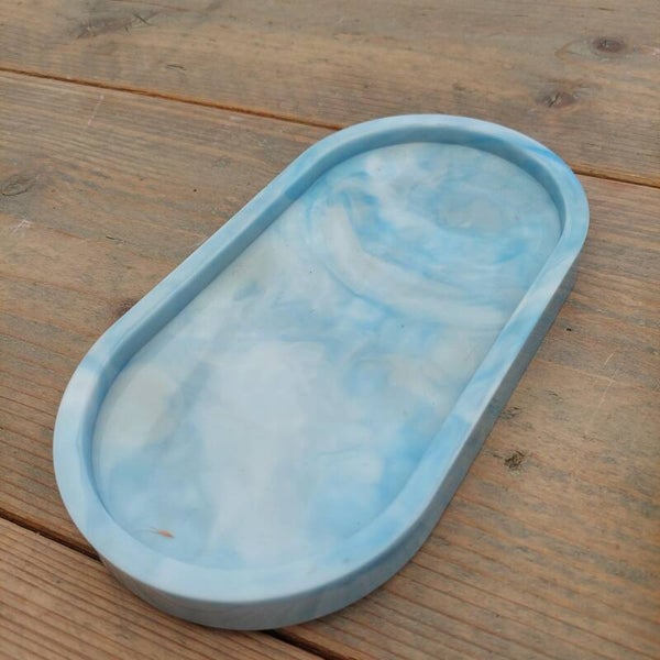 Ovaal schaaltje blauw gemarmerd