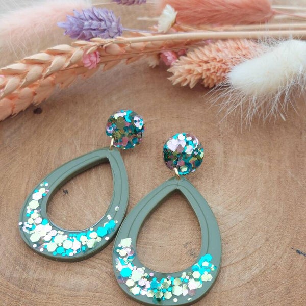 Oorstekers SOLI Kaki glitter