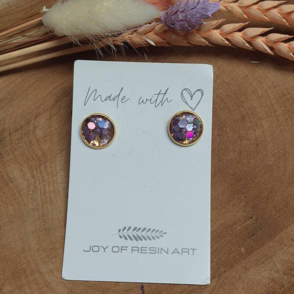 Oorstekers DOTTI goud/purple fairy