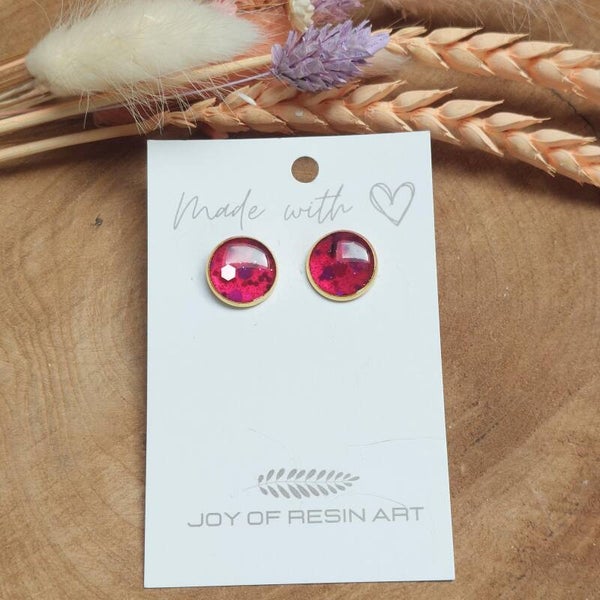 Oorstekers DOTTI goud/magenta glitter