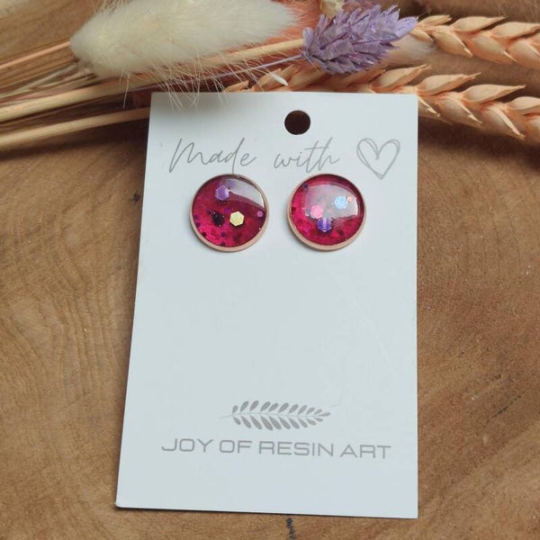 Oorstekers DOTTI rosegold/magenta glitter
