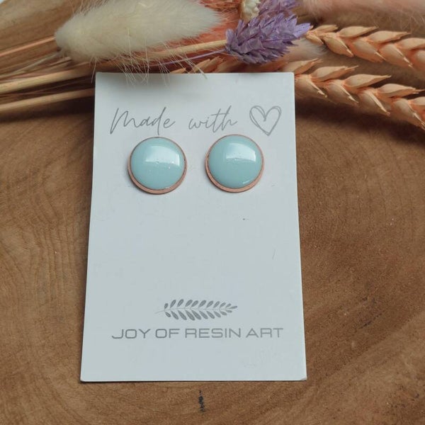 Oorstekers DOTTI rosegold/lichtblauw