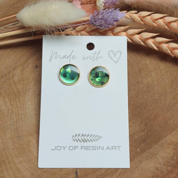 Oorstekers DOTTI goud/appelgroen glitter