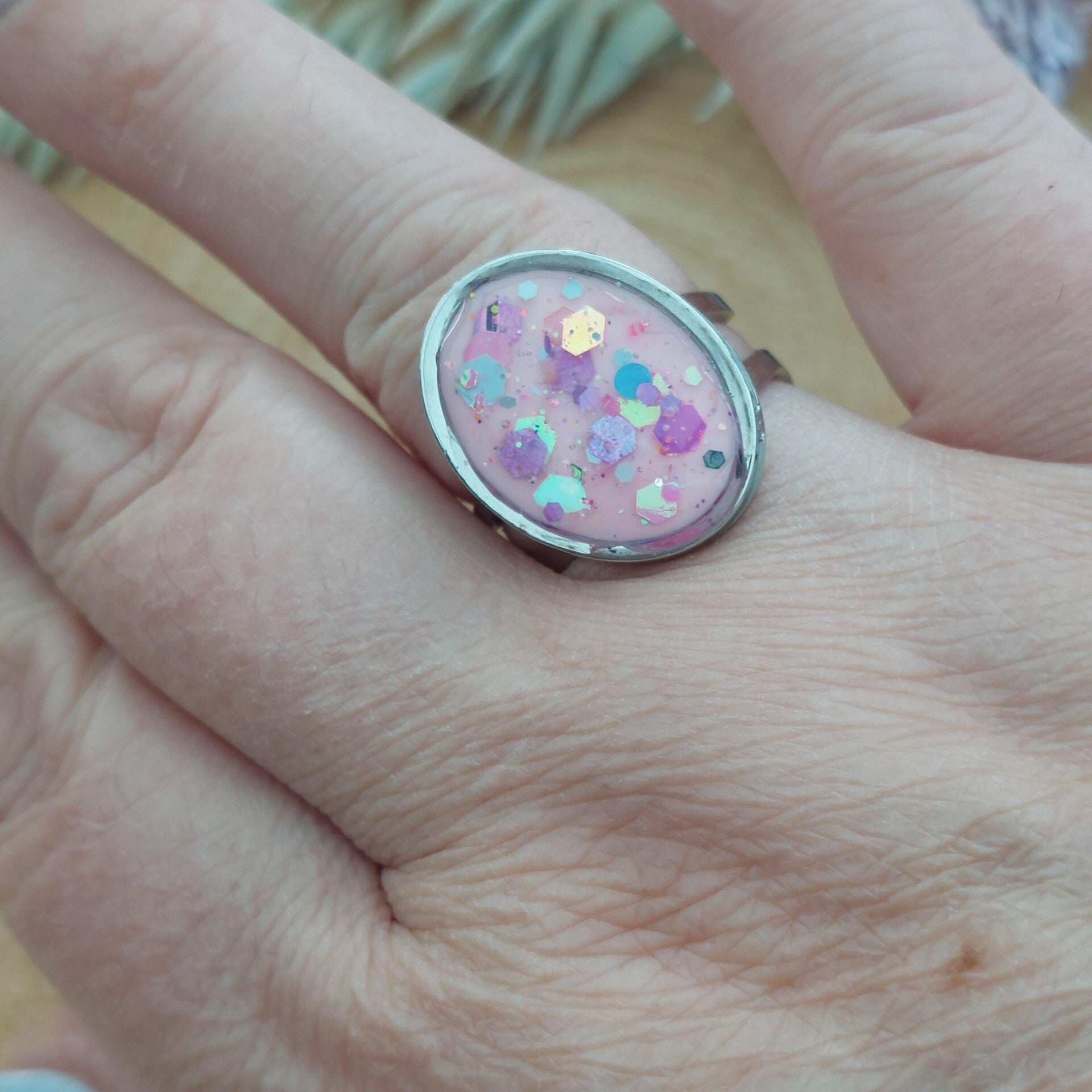 Verstelbare ring PINK GLITTER