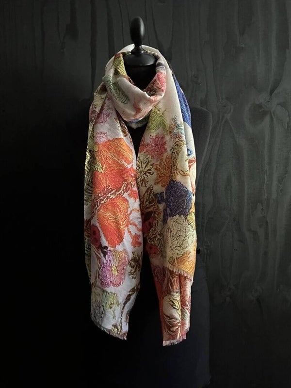 HIGHFIELD SHAWL 80% MODAL 20% ZIJDE , 70CM X 180CM, KLEUR MULTICOLOR BIRD