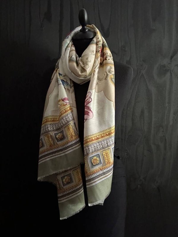 HIGHFIELD SHAWL 80% MODAL 20% ZIJDE , 70CM X 180CM, KLEUR GROEN KLASSIEKE PAISLEY
