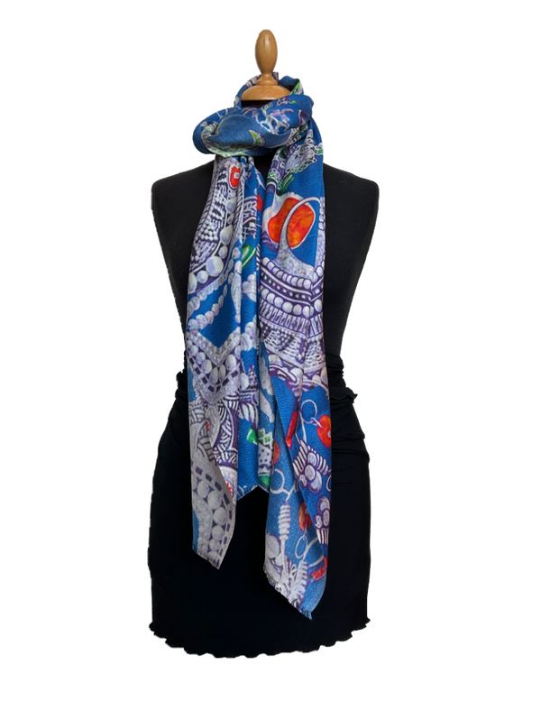 HIGHFIELD SHAWL DESSIN “JUWEEL” ZIJDE 70CM X 180CM – KLEUR KOBALT Code:246