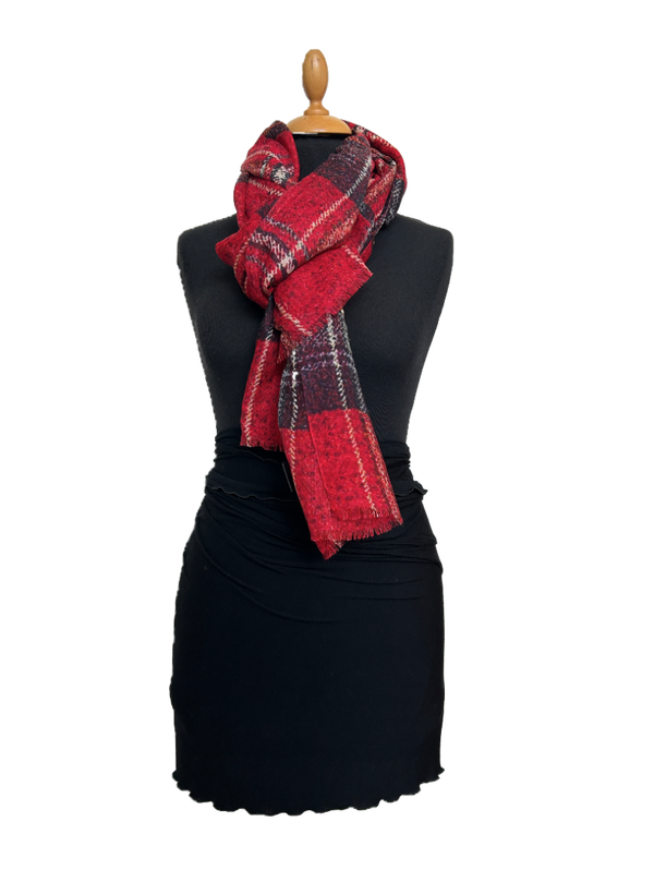 HIGHFIELD SHAWL DESSIN “RUIT” WOL,  90CM X 190CM, KLEUR ROOD Code:268