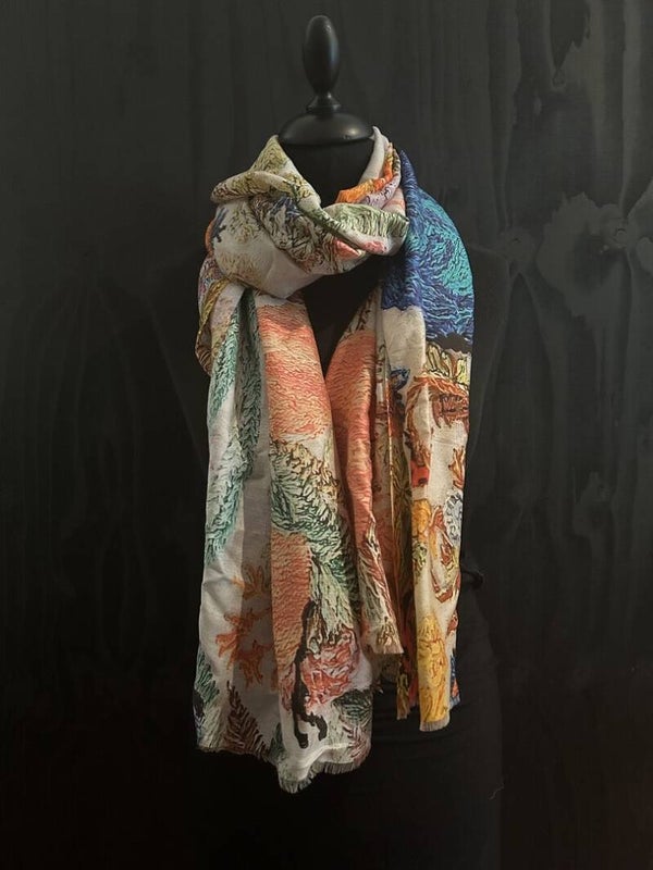 HIGHFIELD SHAWL 80% MODAL 20% ZIJDE , 70CM X 180CM, KLEUR MULTICOLOR BIRD