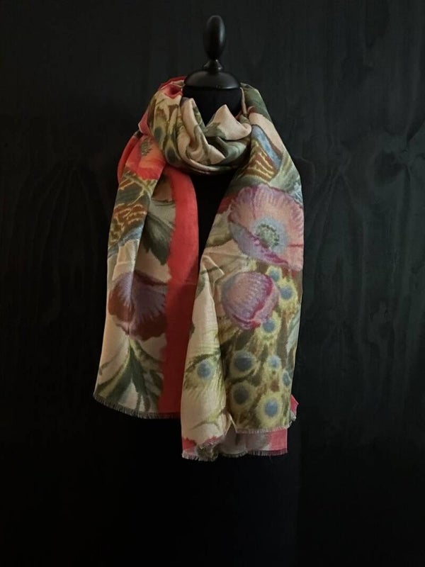 HIGHFIELD SHAWL 80% MODAL 20% ZIJDE , 70CM X 180CM, KLEUR MULTICOLOR/PINK FLOWER