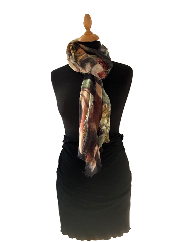 HIGHFIELD SHAWL DESSIN “FLOWER” 100% MERINO WOL, 70CM X 180CM. KLEUR BROWN Code:377
