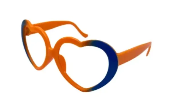 Bril zonder glazen hart vorm oranje blauw