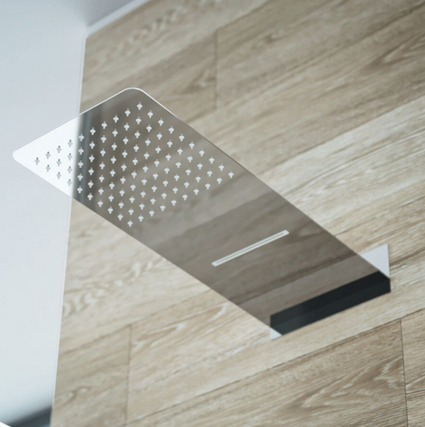 SOFFIONE WALL RAIN QUADRO CON CASCATA CROMO