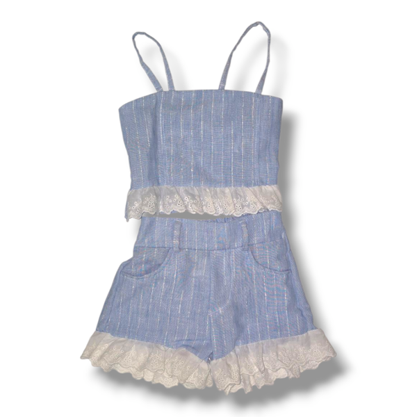 Meisjes ruffelset blauw