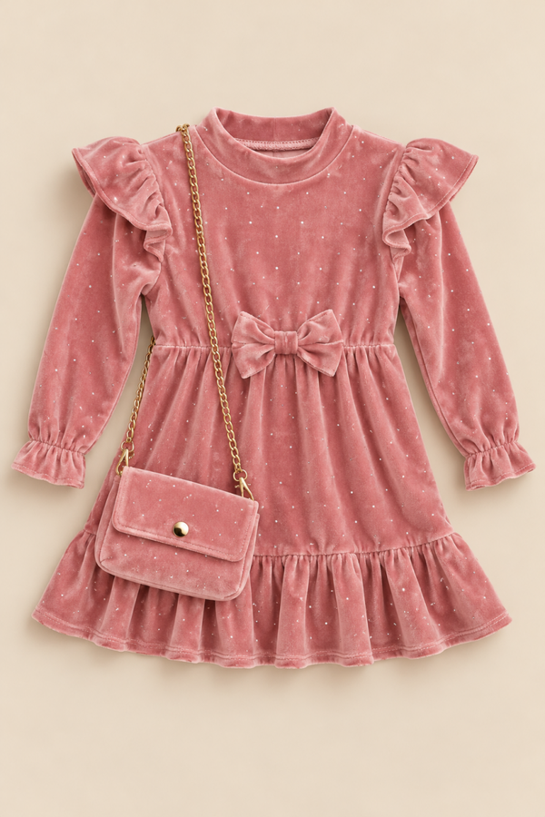 Jurkje velvet met stras - roze