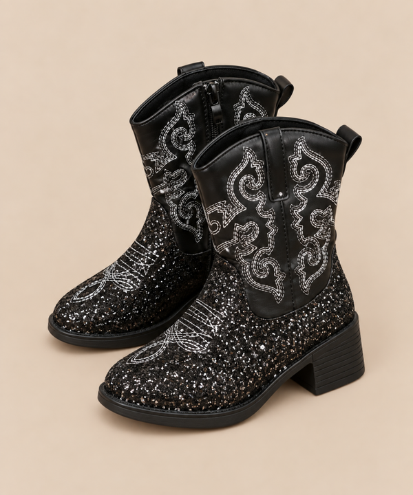 Cowboy Laarsjes zwart glitter
