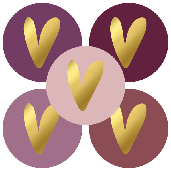5 Stickers rond - Hart goud / paars