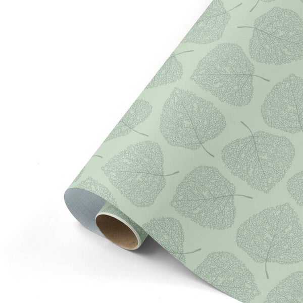 Cadeaupapier - Bladstructuur groen / linnen blauw