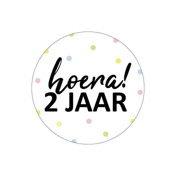 5 Stickers rond - Hoera! 2 jaar / pastel