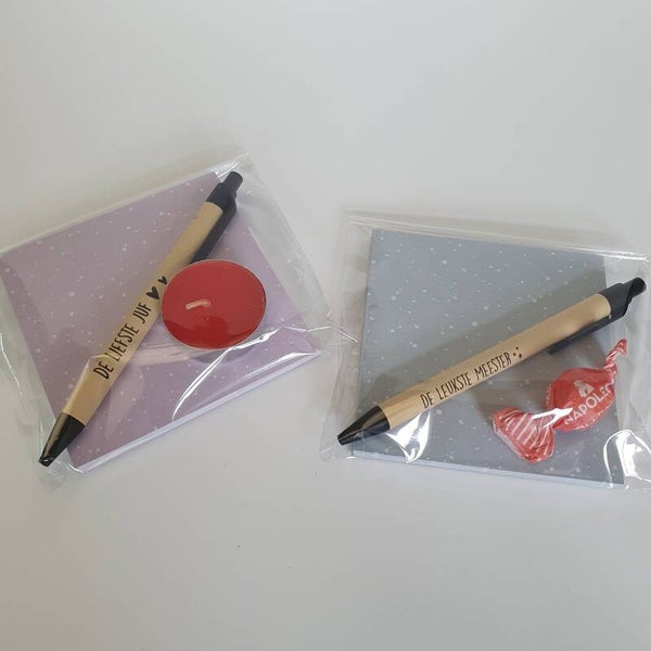 Cadeau - Memoblok pen/potlood juf/meester