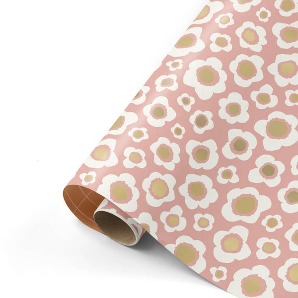 Cadeaupapier - Bloemen roze goud