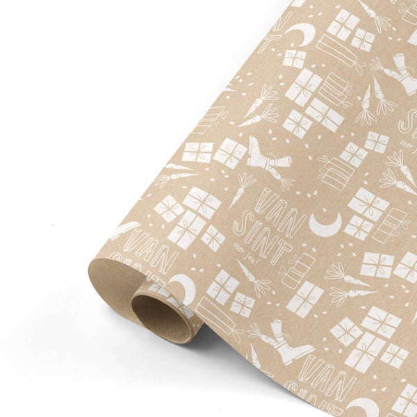 Cadeaupapier - Sint kraft/wit
