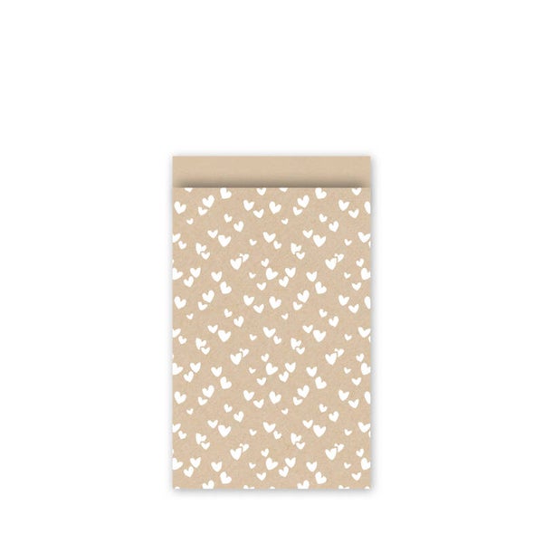 Cadeauzakje 12x19 - Kraft hartjes wit