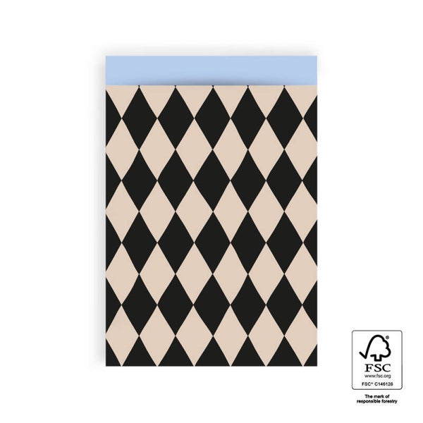 Cadeauzakje 17x25 - Ruit zwart beige