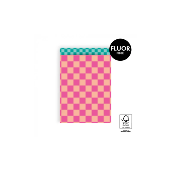 Cadeauzakje 12x19 - Roze geblokt / groen