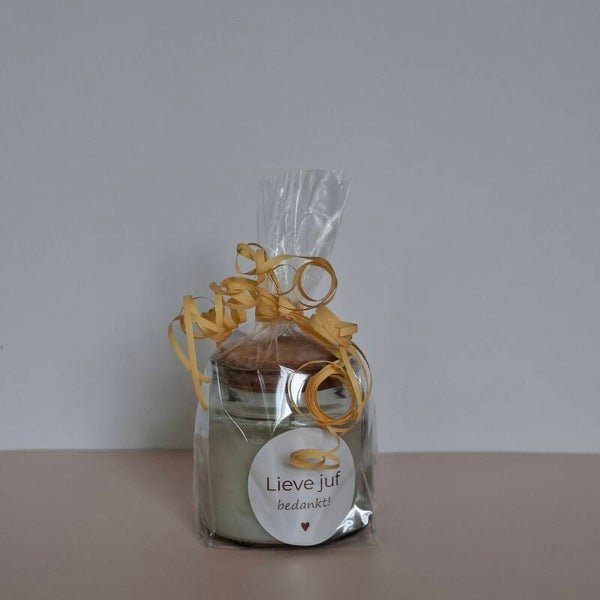 Cadeau - Kaarsje in glas juf