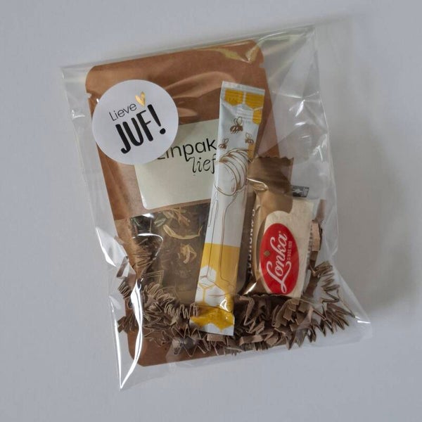 Cadeau - Zakje thee ingepakt juf/meester