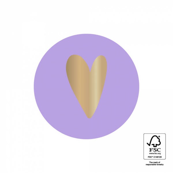 5 Stickers rond - Lila - Hartje goud