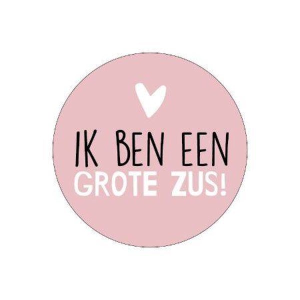 5 Stickers rond - Ik ben een grote zus! - Roze