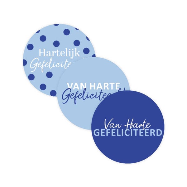 5 Stickers rond - Gefeliciteerd div. blauw